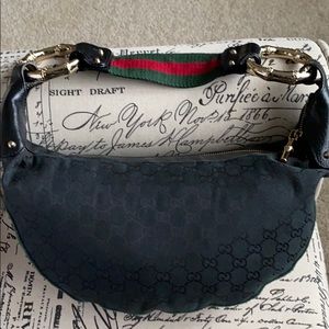 Black GG canvas Gucci Small Bamboo Ring hobo